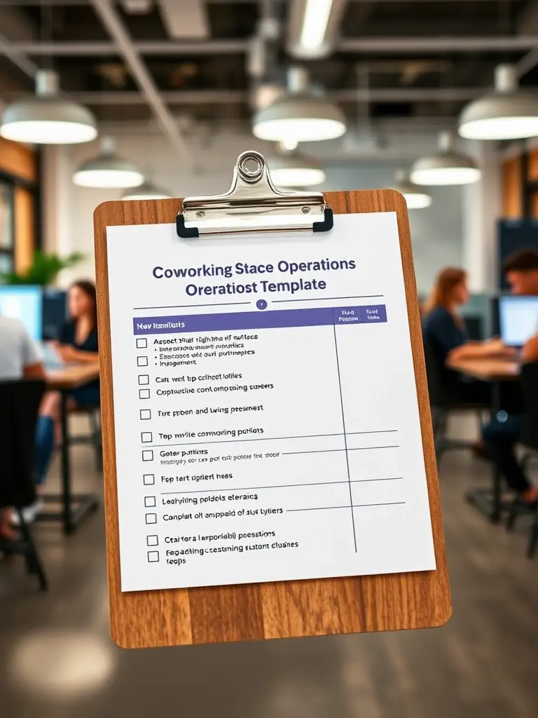 A checklist template for coworking space operations, highlighting key tasks and procedures for smooth daily operations.