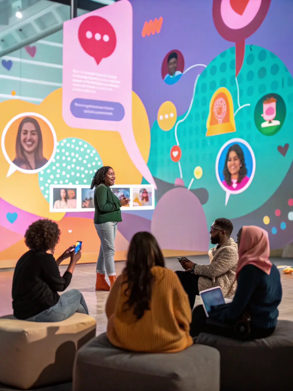 A graphic representation of a community forum or online platform where coworking members can connect and interact.